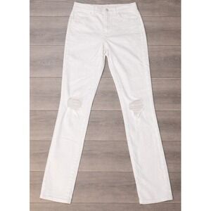 Express Women's White Ripped High Rise Hyper Stretch Skinny Jeans Size 8R